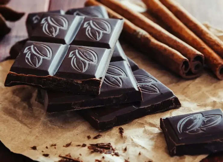 Pieces of chocolate piled on a sheet of paper