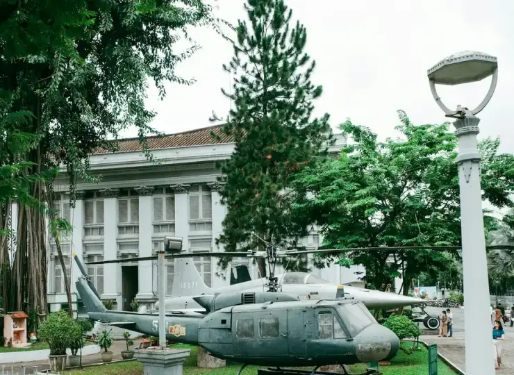 Military helicopter displayed outside the War Remnants Museum in Ho Chi Minh City