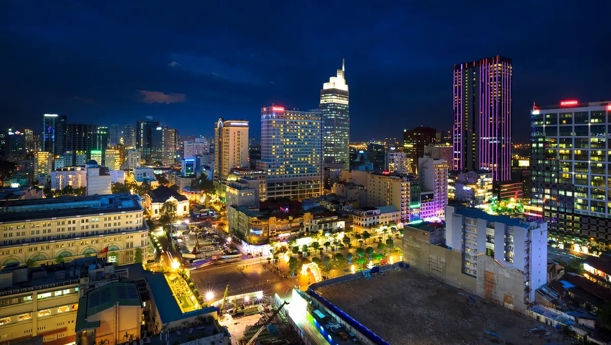 Central Ho Chi Minh City skyline viewed from above at night