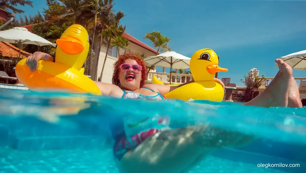 Traveler relaxing in a family-friendly resort pool in Western Ham Tien, Mui Ne